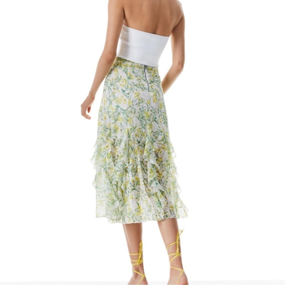 Alice + Olivia Jocelyn Godet Midi Skirt in Sun Ditsy off White Size 12 - Picture 3 of 8